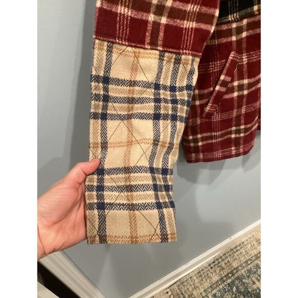 BKE Women Pieced Plaid Corduroy Shacket Size Large Patchwork Green Buckle Casual - Picture 11 of 15